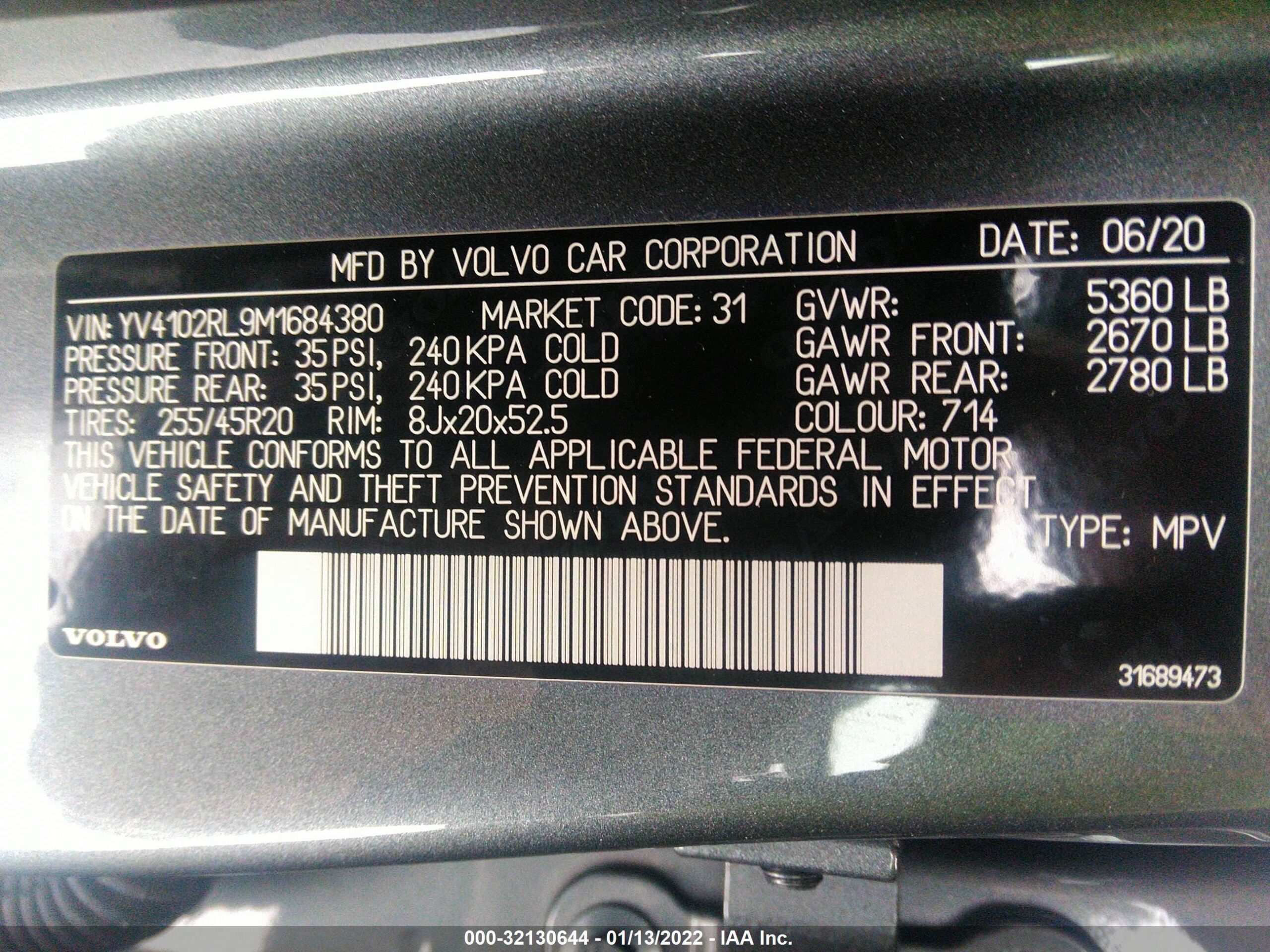 2021 Volvo XC60 YV4102RL9M1684380