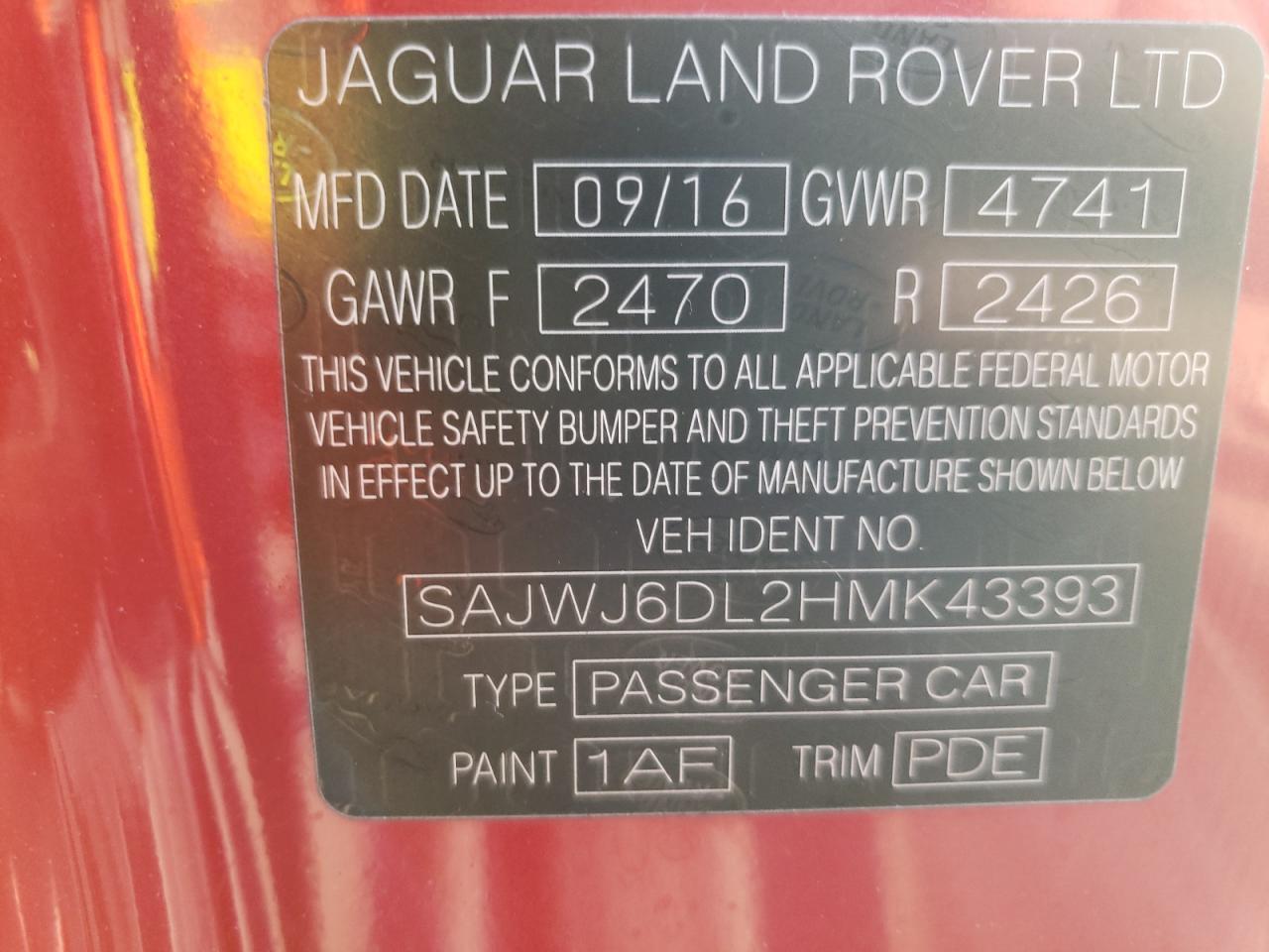 2017 Jaguar F-Type SAJWJ6DL2HMK43393