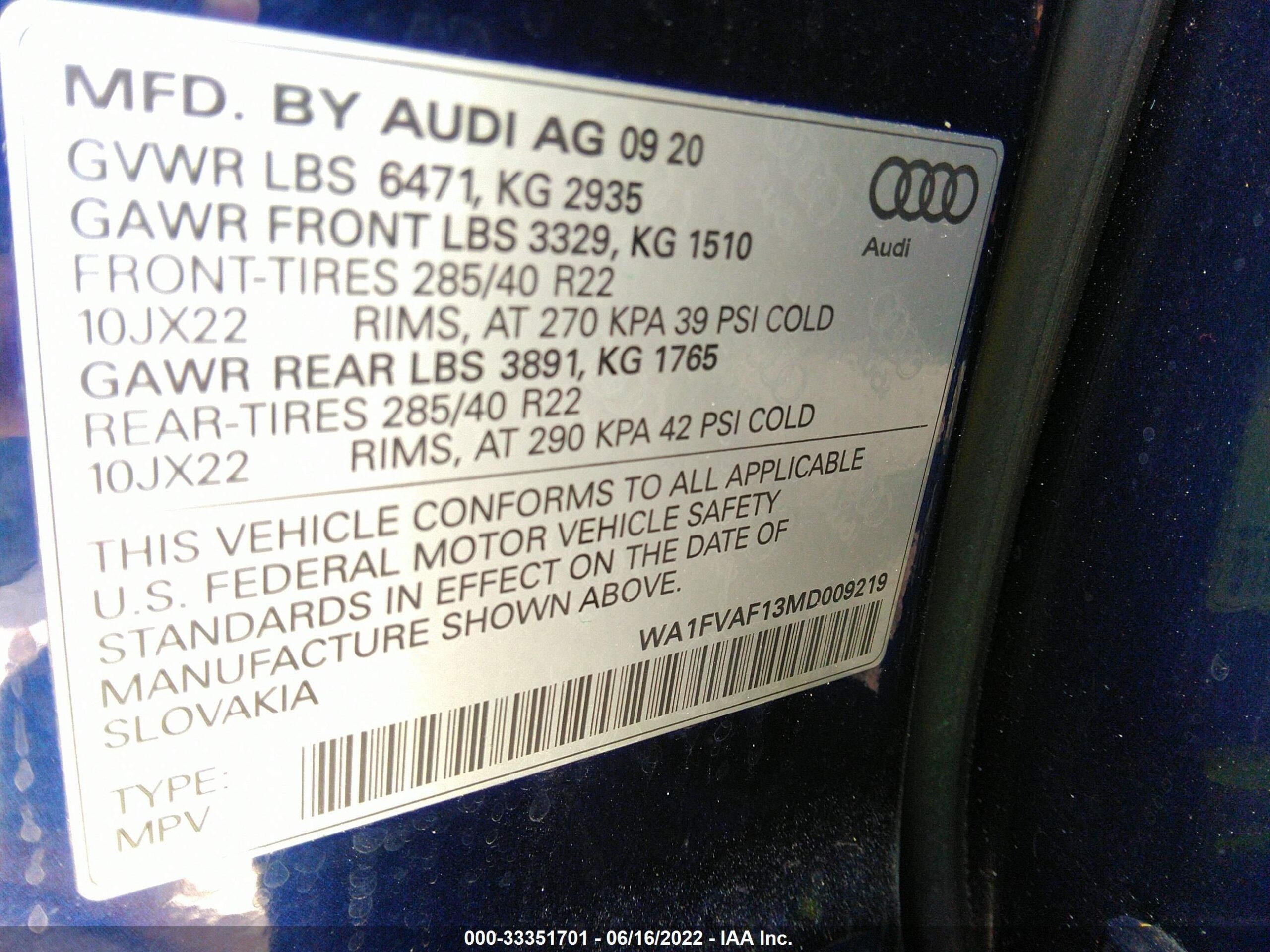 2021 Audi Q8 WA1FVAF13MD009219